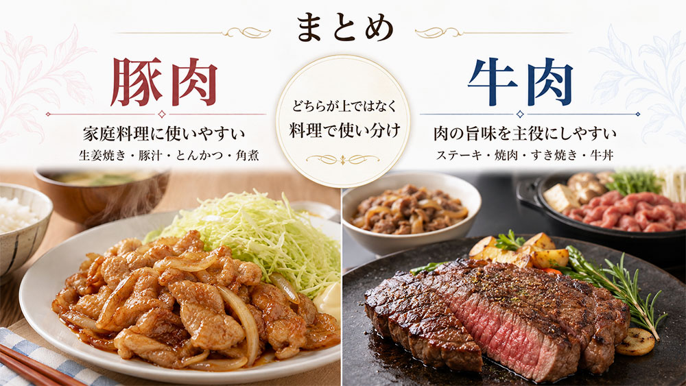 まとめ｜豚肉と牛肉の違いは見た目・味・料理で考えるとわかりやすい
