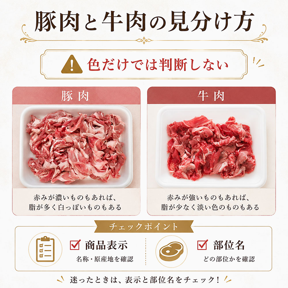 スーパーで豚肉と牛肉を見分けるポイント