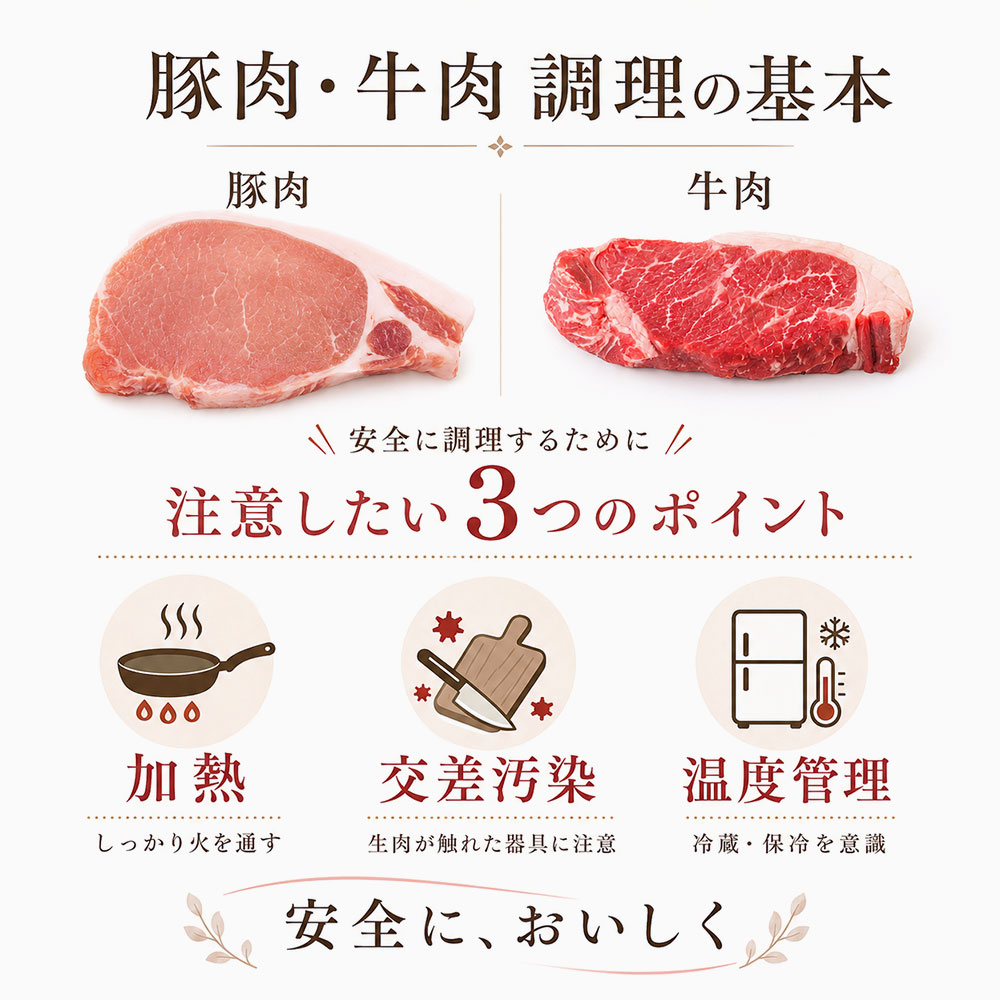 豚肉と牛肉を調理するときの注意点