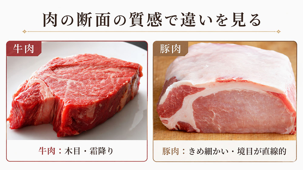 肉の断面の質感で違いを見る