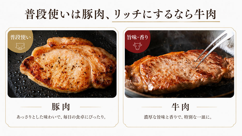 結論：普段使いは豚肉、リッチにするなら牛肉