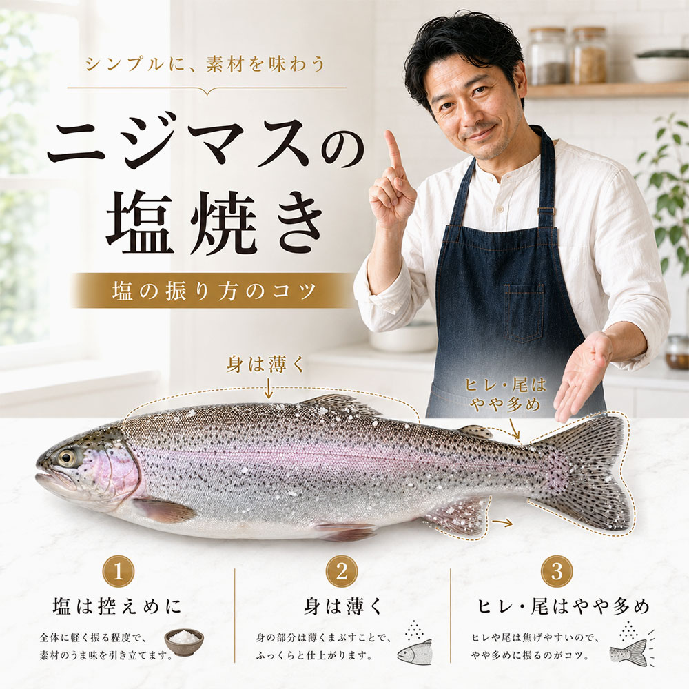 ニジマスの塩焼きに使う塩の振り方
