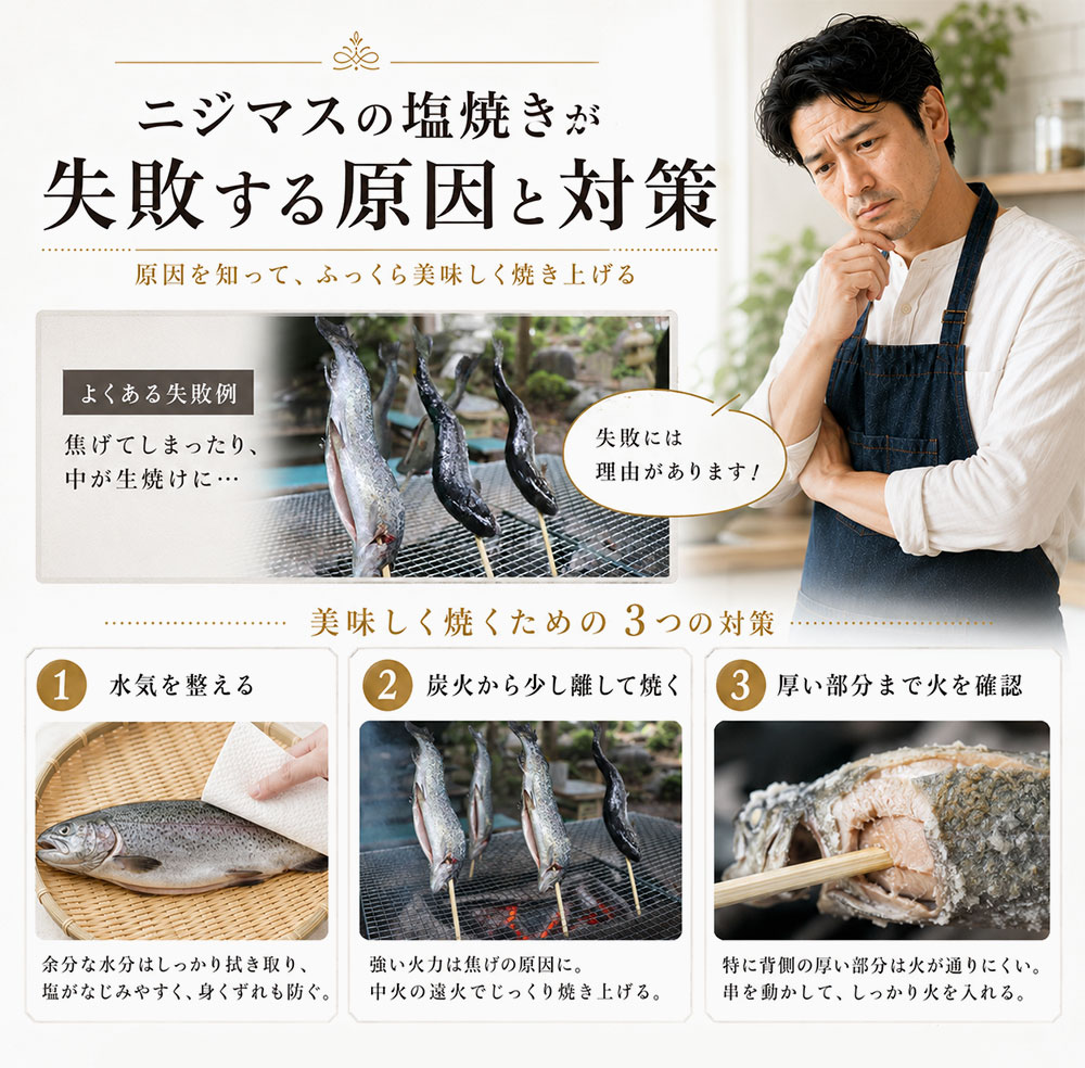 ニジマスの塩焼きが失敗する原因と対策