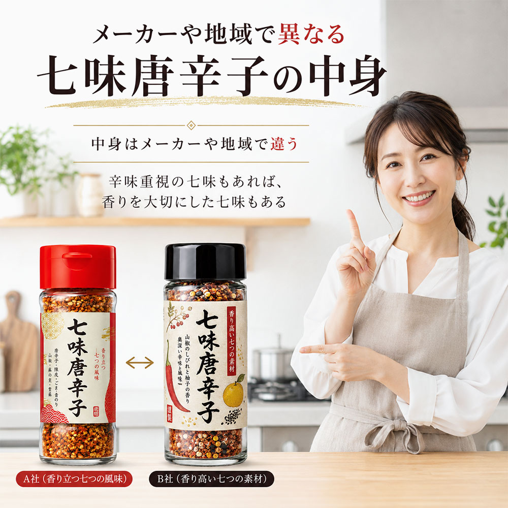 メーカーや地域で異なる七味唐辛子の中身