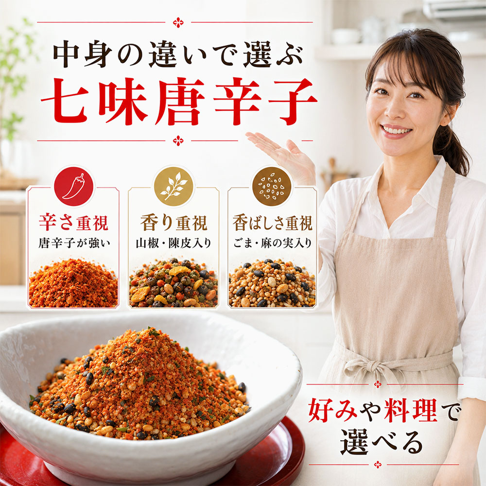 中身の違いから選ぶ七味唐辛子