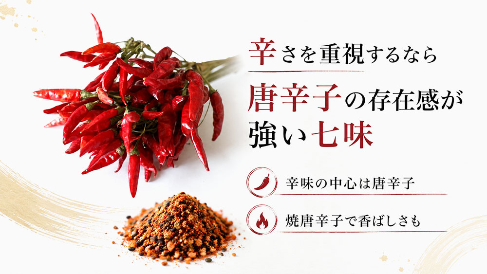 辛さを重視するなら唐辛子の存在感が強い七味