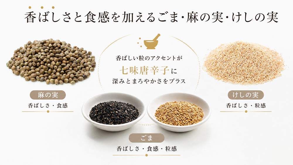 香ばしさと食感を加えるごま・麻の実・けしの実