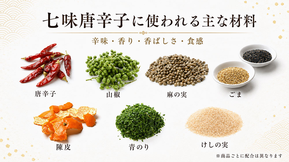 七味唐辛子に使われる主な材料一覧