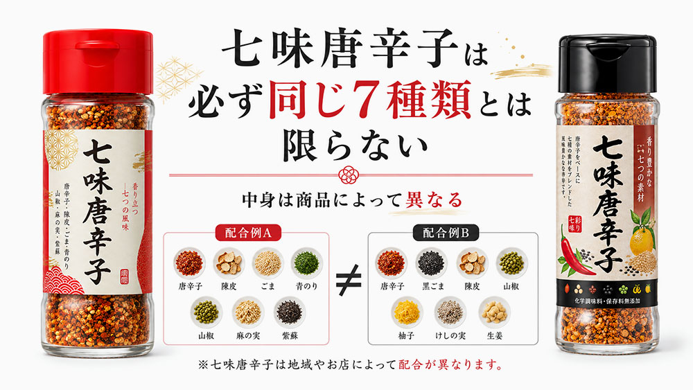 七味唐辛子は必ず同じ7種類とは限らない