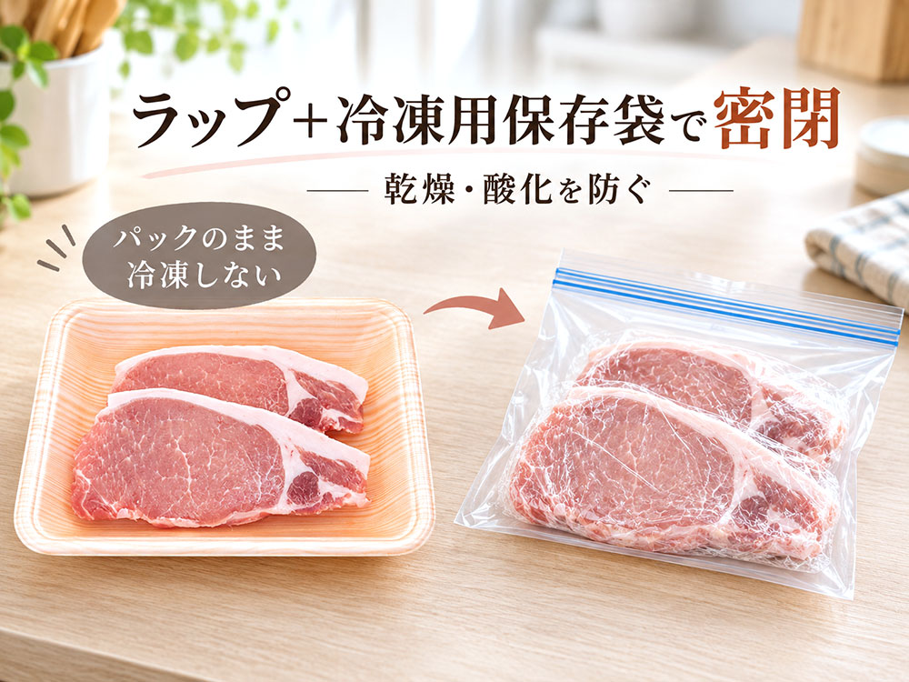 ラップと冷凍用保存袋で密閉！パックのまま冷凍しないほうがよい理由