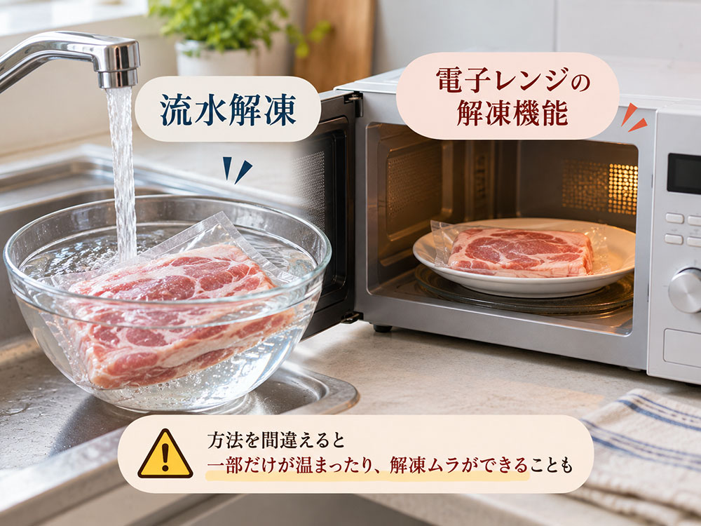急いで解凍したいときは？流水解凍と電子レンジの使い方