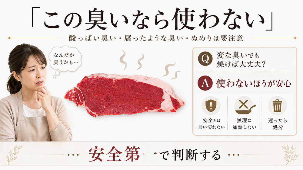 酸っぱい臭い・腐敗臭・ぬめりがある場合は避ける