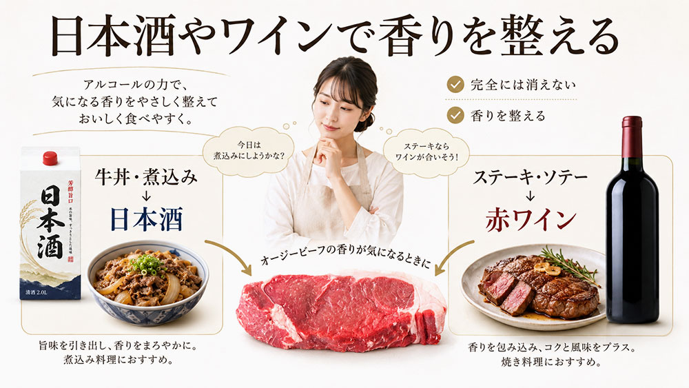 酒・ワインなどのアルコール類で臭みを和らげる