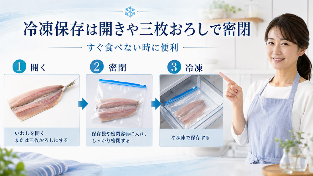 冷凍保存は開きや三枚おろしにして密閉する