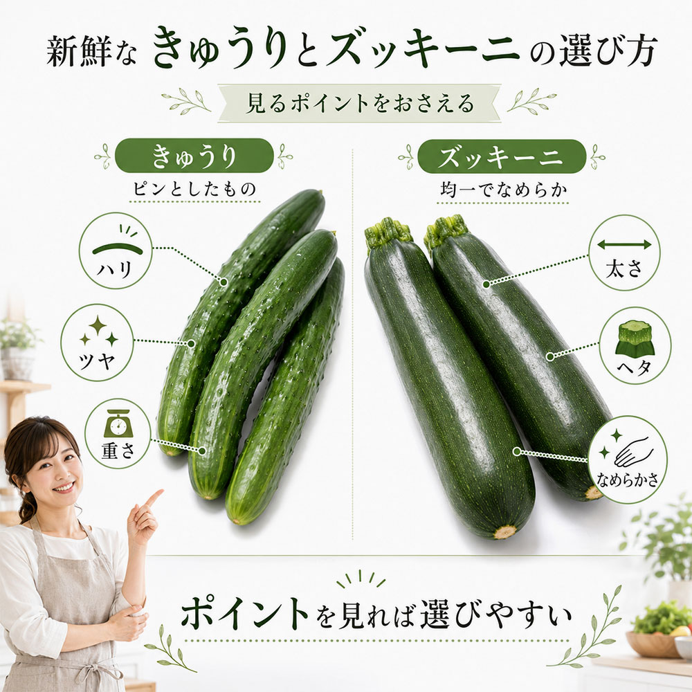 新鮮なきゅうりとズッキーニの選び方