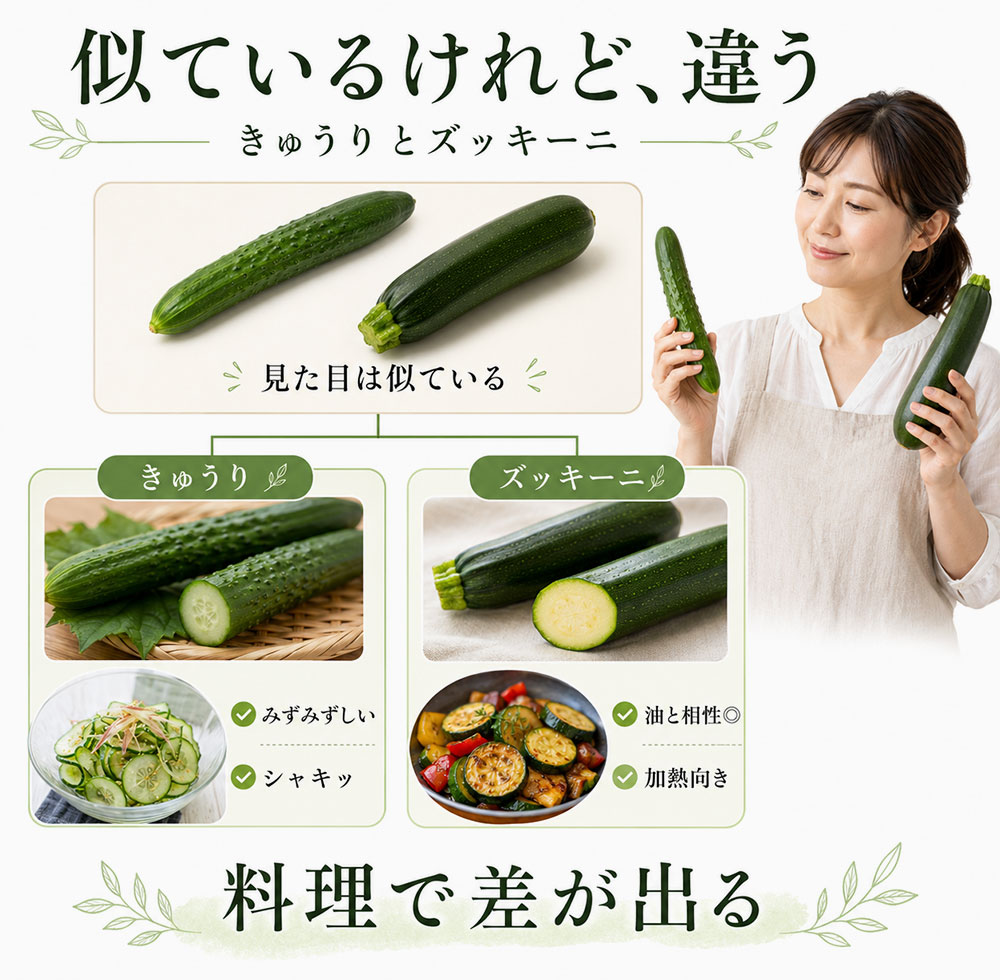 きゅうりとズッキーニの違いを一覧表で比較