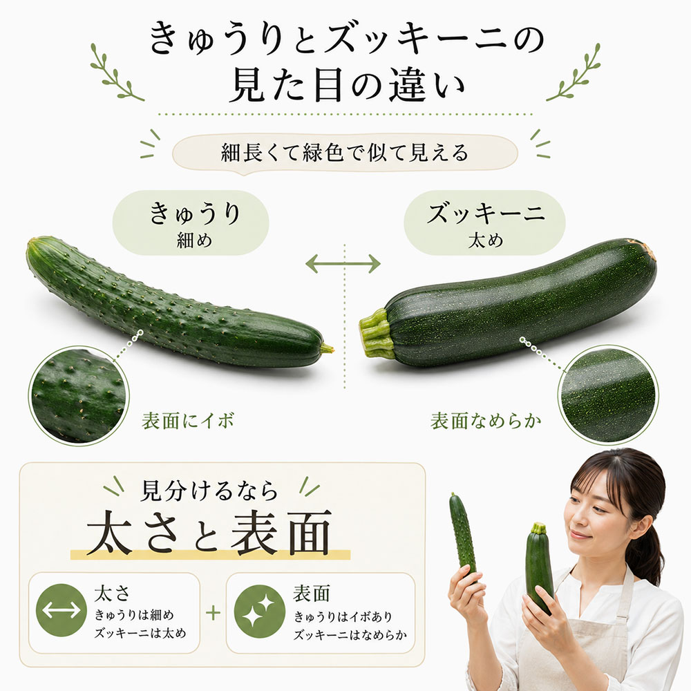 きゅうりとズッキーニの見た目の違い