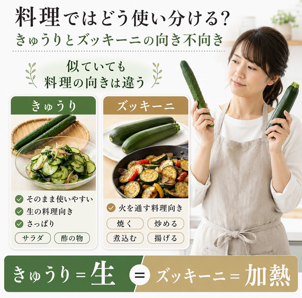 料理ではどう使い分ける?きゅうりとズッキーニの向き不向き