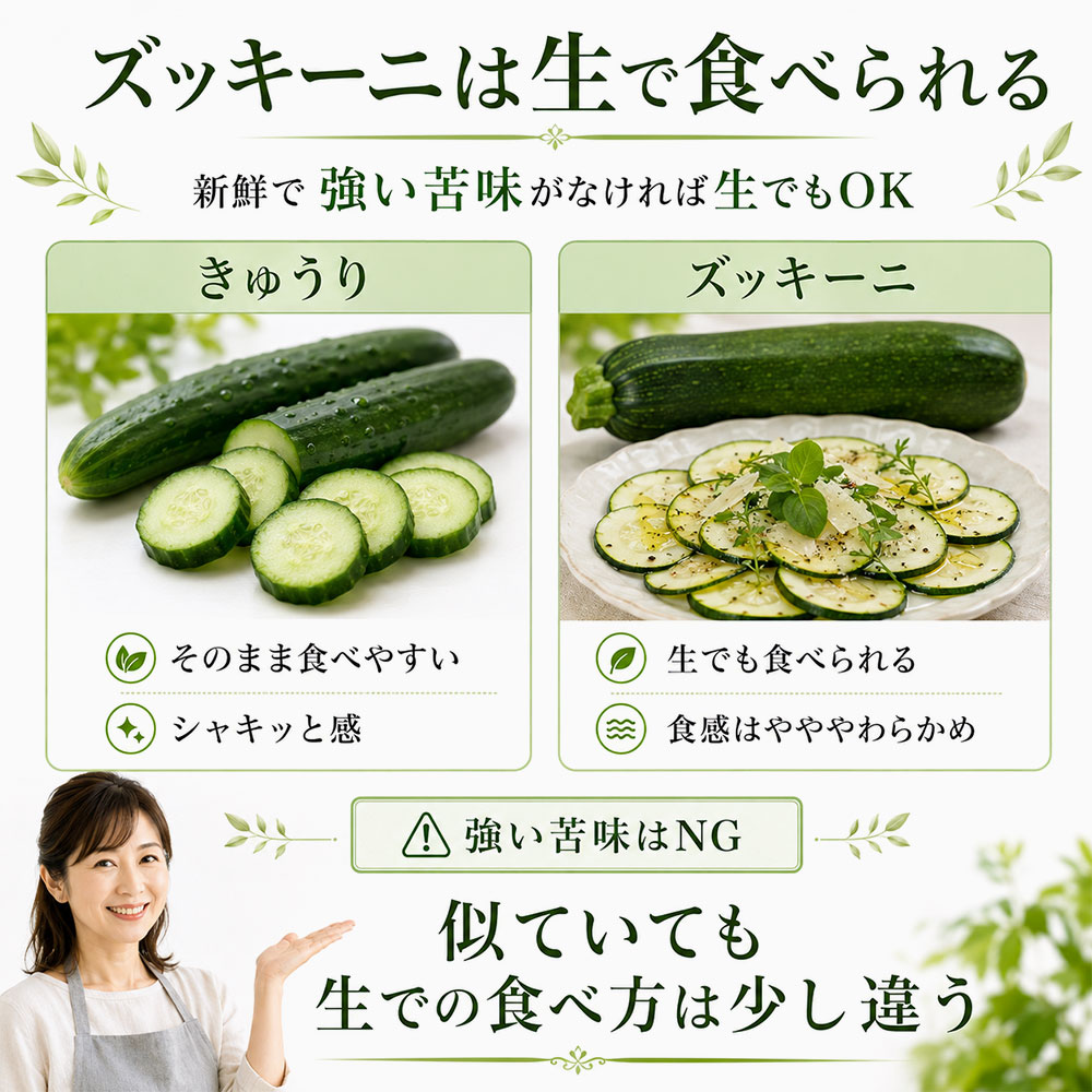 ズッキーニは生で食べられる?きゅうりとの違い