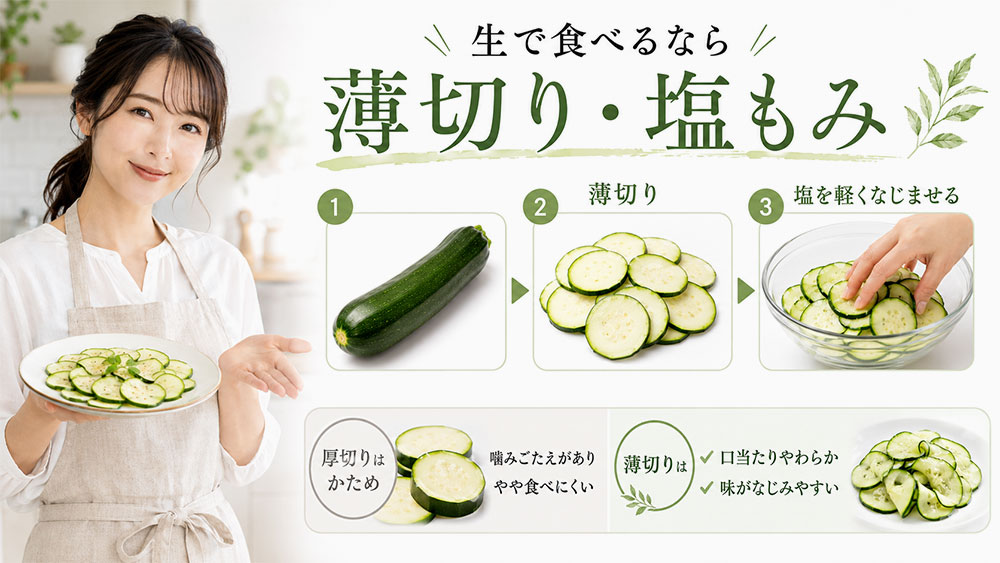 生で食べるなら薄切り・塩もみがおすすめ
