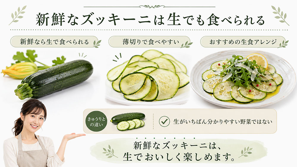新鮮なズッキーニは生でも食べられる