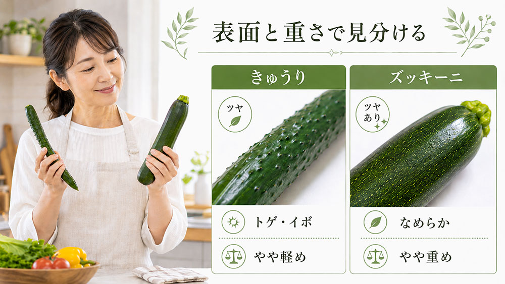表面のトゲ・ツヤ・重さで見分ける